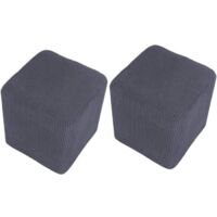 2pcs Pouf en Velours, Pouf Extensible Rectangulaire, Pouf Bas Élastique, pour Salon, Housse Uniquement, Tabouret Non Inclus (Gris)