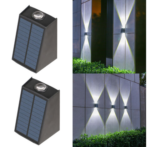 Lot de 2 lampes solaires d'extérieur, éclairage d'ambiance décoratif pour cour et jardin, applique murale étanche, éclairage par le haut et par le bas - Lumière blanche (1/5)