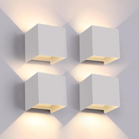 Applique murale extérieure 4 pièces (extérieur/intérieur), applique murale extérieure LED blanche, applique murale carrée en aluminium étanche IP65, lumière chaude.