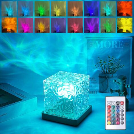 Lampe de table LED RGB en cristal, veilleuse effet vague d'eau, projecteur d'effet vague d'eau 3D, idéale pour les chambres, les salons et les fêtes. (1/5)