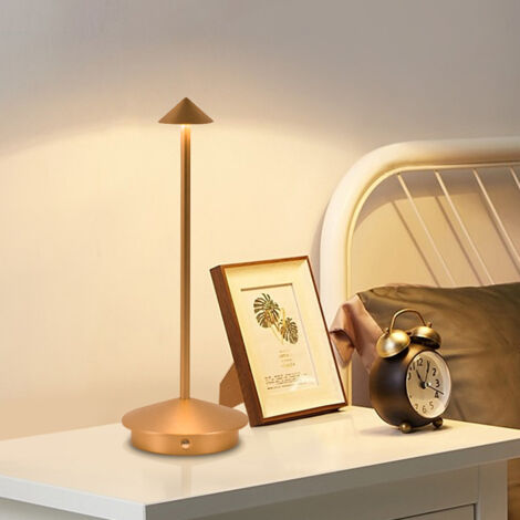 Lampe de bureau LED sans fil à intensité variable, rechargeable, idéale pour les restaurants, les bars, les chambres, veilleuse à trois couleurs réglables, couleur or.