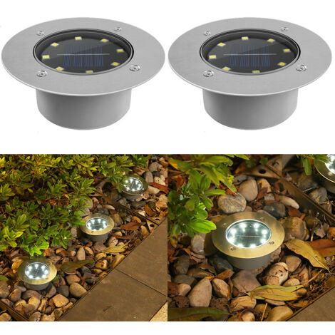 2 lampes solaires décoratives d'extérieur pour cour, jardin ou villa, étanches et encastrables, à LED - Lumière blanche (1/5)