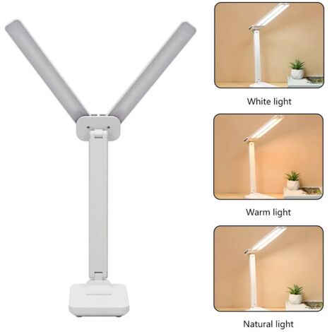 Lampe de bureau double tête, lampe de lecture, lampe de lecture USB, lampe de chevet - blanche