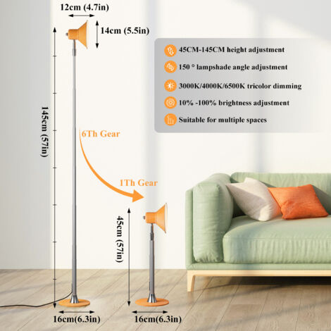 Lampadaire LED à intensité variable, hauteur réglable, structure en fer, style moderne, angle réglable, convient aux salons, chambres, lampes de lecture intérieures, Modèle B - couleur grain de bois. (1/5)