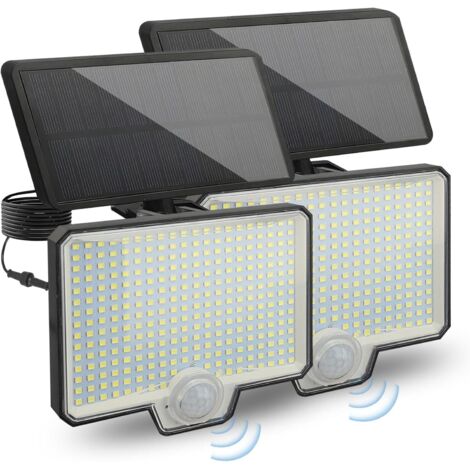Applique murale solaire pour jardin, 294 LED, détecteur de mouvement, étanche IP65, batterie 1800 mAh, quatre modes d'éclairage, capteur sensible, alimentation solaire extérieure (2 unités) [Classe én (1/5)