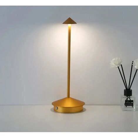 Lampe de bureau LED sans fil à intensité variable, rechargeable, idéale pour les restaurants, les bars, les chambres, veilleuse à trois couleurs réglables, couleur or. (1/5)