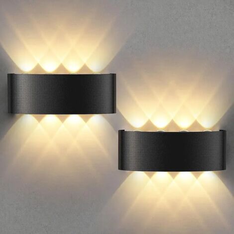 Deux appliques murales d'intérieur, appliques en aluminium de 8 W (haut et bas), indice de protection IP65, lumière blanc chaud. (1/5)
