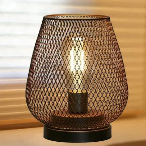 Lampe de chevet, lampe de table LED, lampe de table en métal, lampe de table en maille, lumière blanc chaud, lampe de table décorative, veilleuse, fonctionne sur piles (piles non incluses). (1/5)