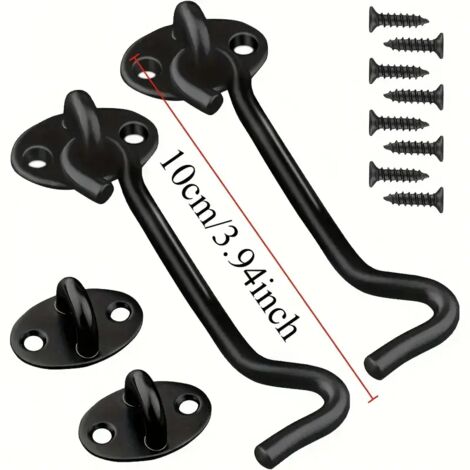 2 jeux de verrous à crochet et œillet 100 mm Noir Verrous de sécurité haute résistance Convient pour portes, fenêtres, placards et abris de jardin (1/5)