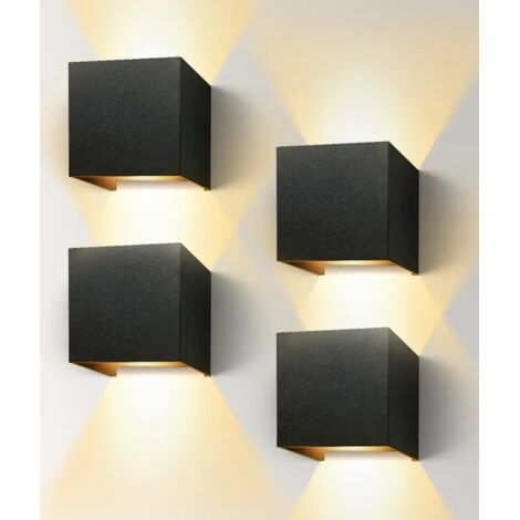 Ensemble de quatre appliques murales intérieures/extérieures, applique murale moderne étanche IP65 à LED 12 W, angle de faisceau réglable, lumière chaude extérieure, noire. (1/5)