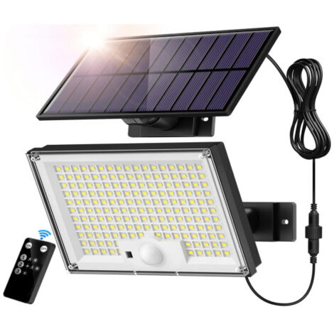 Lampe murale/lampe de jardin solaire rechargeable à double ampoule avec capteur intelligent et télécommande infrarouge, adaptée aux jardins, garages, terrasses et allées. (1/4)