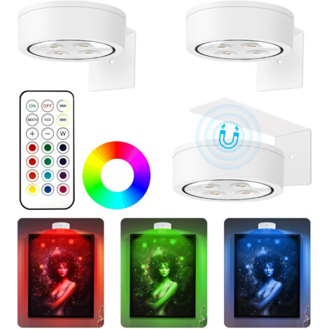 Lot de 3 bandes lumineuses LED RGB à couleurs changeantes pour tableaux et œuvres d'art, rechargeables et magnétiques, avec télécommande, sans fil et décoratives pour la maison - Blanc (1/5)