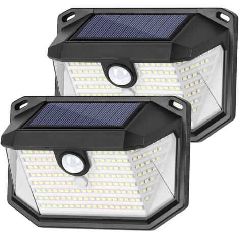 Lot de 2 lampes solaires d'extérieur, ultra-lumineuses, 178 LED, avec détecteur de mouvement, grand angle de 270° et 3 modes, lampes solaires de sécurité étanches, adaptées aux patios, jardins, garage (1/5)