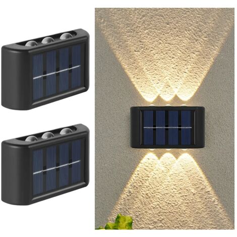 Lot de 2 lampes solaires pour clôture, petites lampes solaires pour marches, appliques murales étanches, idéales pour les espaces extérieurs tels que les terrasses, les abris de jardin et les piscines (1/5)
