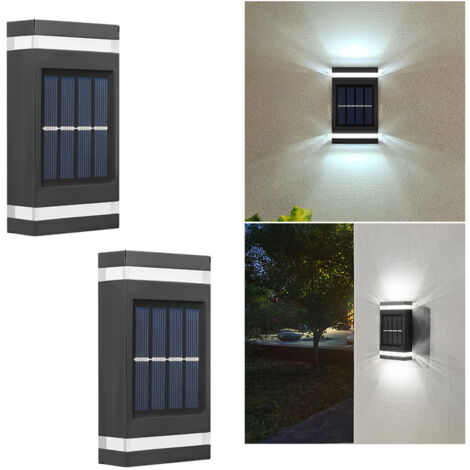 2 appliques solaires murales - Éclairage extérieur étanche pour cour, terrasse, jardin, clôture ou villa - Lumière blanche (1/5)