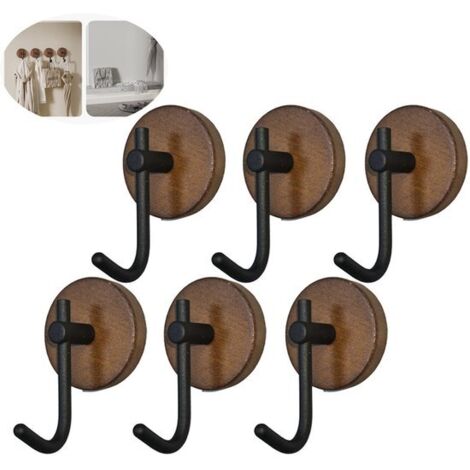 crochets muraux en bois auto-adhésifs - Crochets décoratifs de style rustique - Couleur noyer foncé naturel - Décoration murale - Convient pour suspendre serviettes, clés, chapeaux, manteaux, peignoir (1/5)