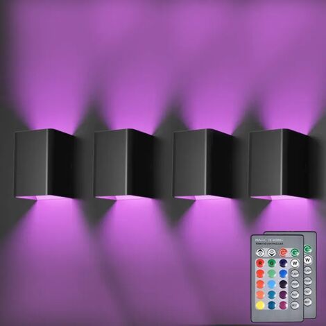 Quatre appliques murales LED modernes, noires, pour l'intérieur, avec télécommande, adaptées aux salons et autres pièces, couleur de la lumière : RGB.