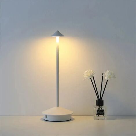 Lampe de bureau LED sans fil à intensité variable, rechargeable, idéale pour les restaurants, les bars, les chambres, veilleuse réglable à trois couleurs, blanche.
