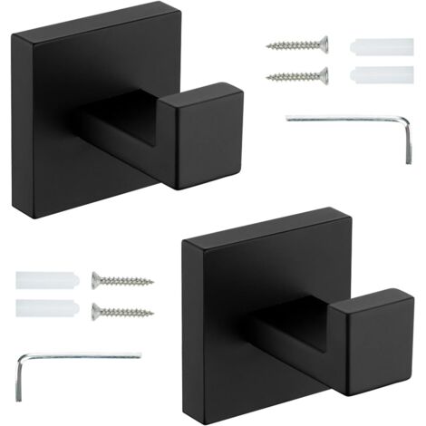 Crochets pour peignoir, lot de 2 crochets pour serviettes, adaptés aux serviettes de bain et à une utilisation en cuisine, en acier inoxydable noir. (1/5)