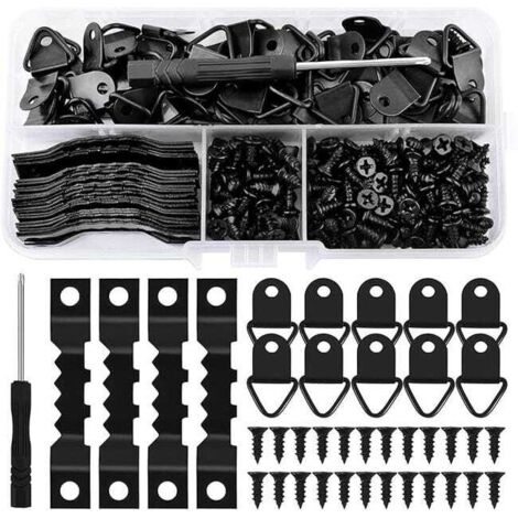 Ensemble de 251 crochets pour cadres photo, noirs, vis incluses, convient pour la maison et le bureau. (1/3)