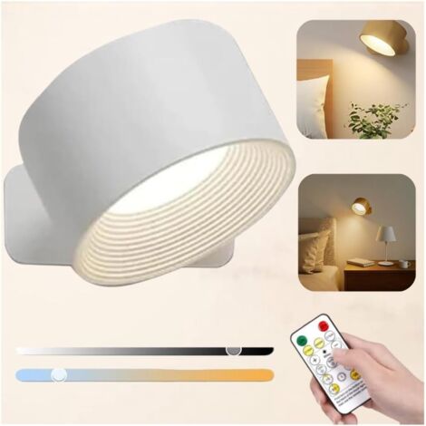 Applique murale LED rechargeable - Magnétique - 3 niveaux de luminosité et 3 températures de couleur - Rotation à 360°, avec télécommande - Blanche (1/4)