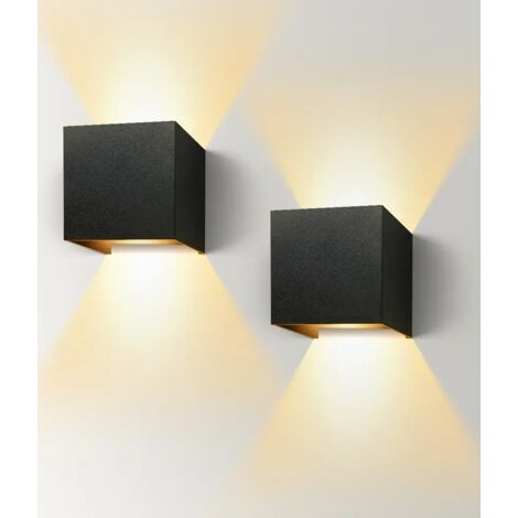 Ensemble de deux appliques murales intérieures/extérieures, applique murale moderne étanche IP65 à LED 12 W, lumière chaude extérieure, noire. (1/5)
