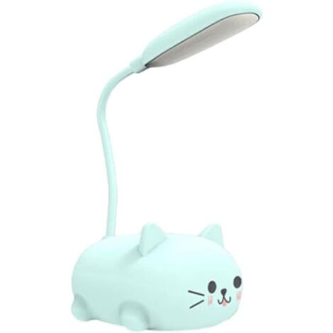 Lampe de bureau ergonomique, col flexible et réglable multi-angles, petite lampe de bureau en ABS pour enfants, lampe de bureau chat bleu.