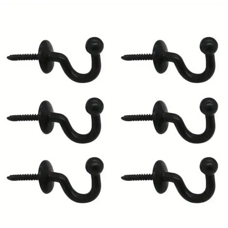 Ensemble de 6 crochets muraux  Alliage de zinc noir  6,1 cm  Fixation par vis  Style minimaliste moderne  Convient pour manteaux, chapeaux et clés (1/5)