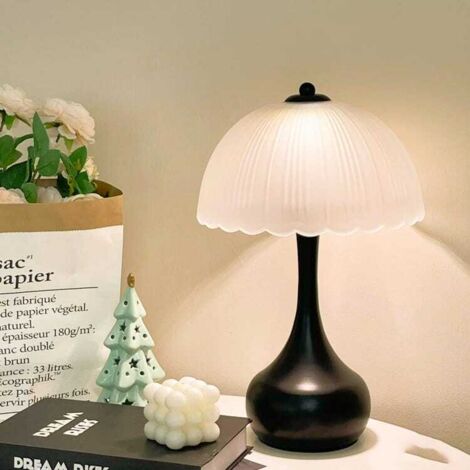 Lampe de bureau LED, veilleuse décorative, lampe de chevet, abat-jour en verre dépoli, lampe de bureau rétro en métal, lumière chaude (noire). (1/5)