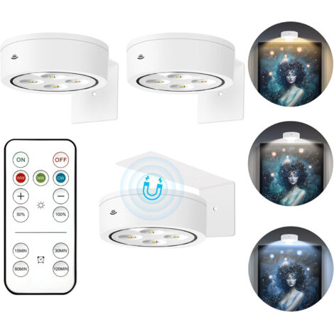 Ensemble de 3 lampes murales rechargeables, lampes d'exposition LED, design magnétique, télécommande sans fil, 3 modes d'éclairage (blanc) (1/5)