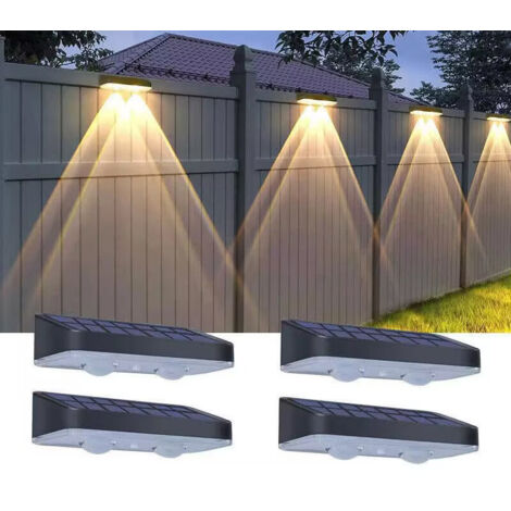 Ensemble de 4 appliques solaires pour cour, éclairage extérieur tricolore pour clôture, décoration murale de jardin, éclairage d'ambiance. (1/5)
