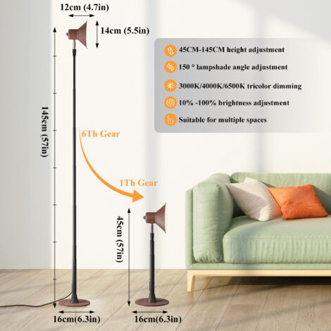Lampadaire LED à intensité variable, hauteur réglable, structure en fer, style moderne, angle orientable, idéal pour les salons, les chambres et comme lampe de lecture, Modèle B - Couleur noyer (1/5)