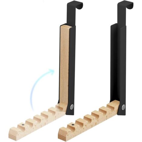Crochets de porte pliables en 2 pièces, cintres, patères de porte pliables, cintres sans perçage avec 6 fentes de suspension, en métal et en bois. (1/5)