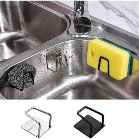 Un ensemble de 4 égouttoirs à éponges en acier inoxydable 304, adaptés aux éviers de cuisine avec trous, comprend une grille métallique pour égoutter l'éponge. (1/4)