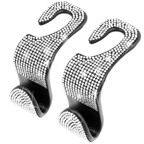 Lot de 2 crochets de voiture, nouveaux crochets en cristal strass étincelant, support de rangement automatique pour dossier de siège, robuste et durable, support de rangement pour siège arrière, unive (1/5)