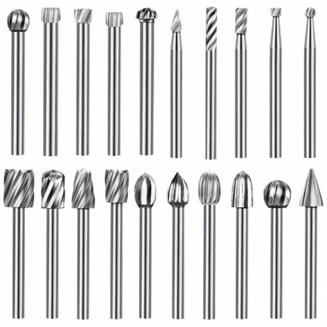 Ensemble de 20 limes rotatives en acier rapide pour la sculpture sur bois  ensemble de forets de 1/8 pouce pour outils Dremel.