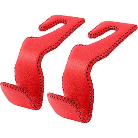 Crochets universels pour voiture, crochets pour appuie-tête de siège arrière, cuir microfibre, acier inoxydable, pour sacs, portefeuilles, vêtements, boissons et courses (rouge). (1/3)