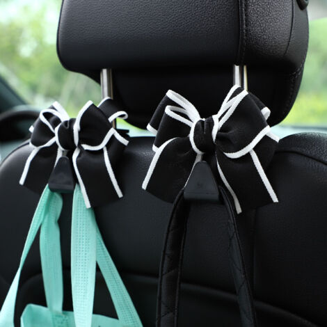 Quatre crochets pour siège auto avec un motif en forme de nœud, adaptés pour suspendre portefeuilles, sacs, parapluies, etc. (noir avec bordure blanche) (1/3)