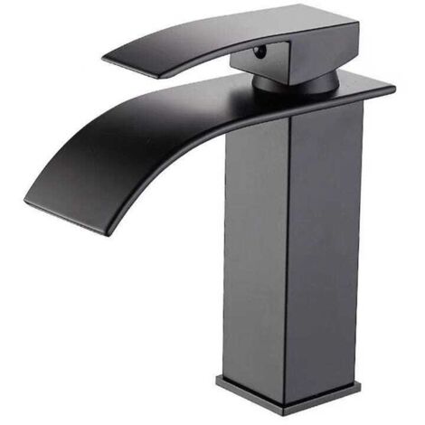 Robinet de cuisine à poignée unique, en acier inoxydable noir mat, eau chaude et froide, flexible inclus. Robinet de salle de bain noir. (1/3)