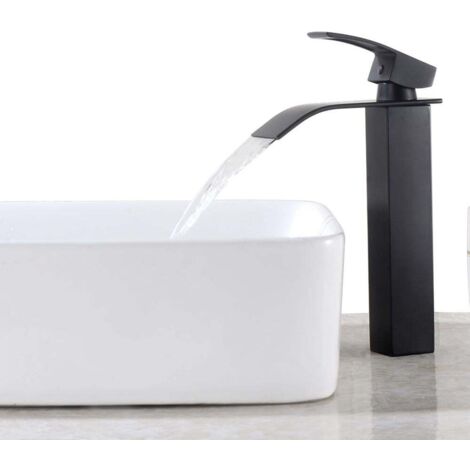 Robinet de lavabo Auralum à jet cascade mixte, robinet moderne noir à barre unique pour comptoirs et vasques (1/4)