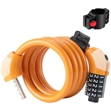 Sangle antivol de vélo à combinaison, câble antivol de 1,2 m, code à 5 chiffres réinitialisable, orange (1/5)