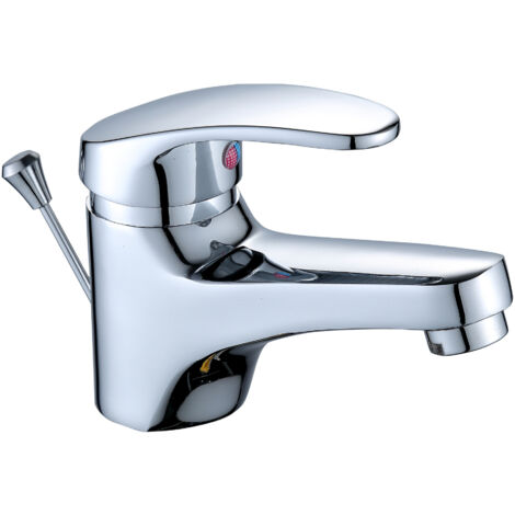 Robinet de salle de bain avec tirette, robinet de lavabo à une seule tige avec dispositif de vidange, robinet de lavabo, robinet de salle de bain, robinet à une seule tige, robinet de lavabo argenté. (1/2)
