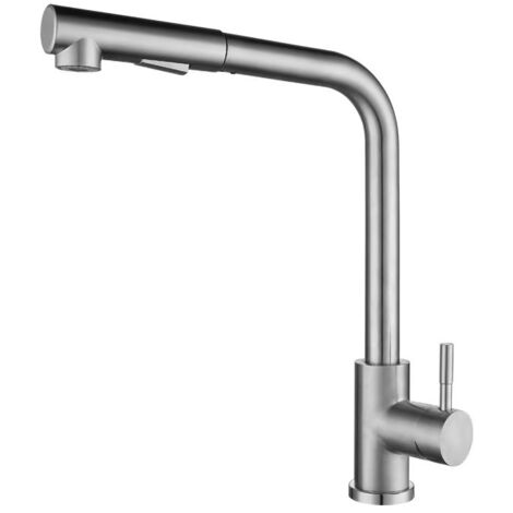 Robinet de cuisine, robinet de cuisine haute pression avec douchette extractible, acier inoxydable, rotation à 360°, 2 modes de jet, robinet d'évier, finition brossée. (1/5)