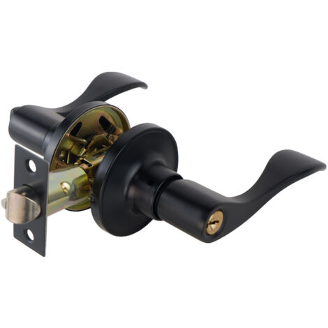Serrure de porte silencieuse en acier inoxydable sans clé pour chambre à coucher, serrure de poignée de porte, serrure à trois barres, poignée de porte de chambre et de salle de bain, noire. (1/5)