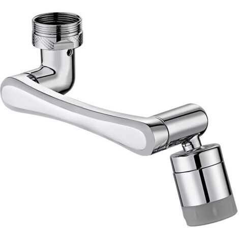 Aérateur de robinet de cuisine rotatif à 1440°, aérateur universel, filtre économiseur d'eau, mitigeur avec rallonge, robinet de cuisine et de salle de bain avec 2 buses, argent (1/5)