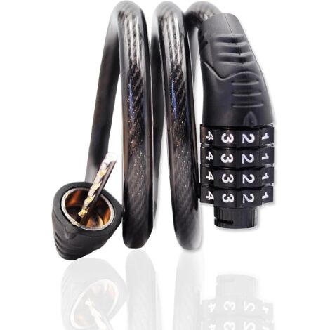 Antivol de vélo à combinaison - Câble antivol à 4 chiffres, câble spiralé de sécurité réinitialisable de 81 cm (32 pouces), accessoire antivol pour VTT, vélos de route, vélos électriques et scooters. (1/5)