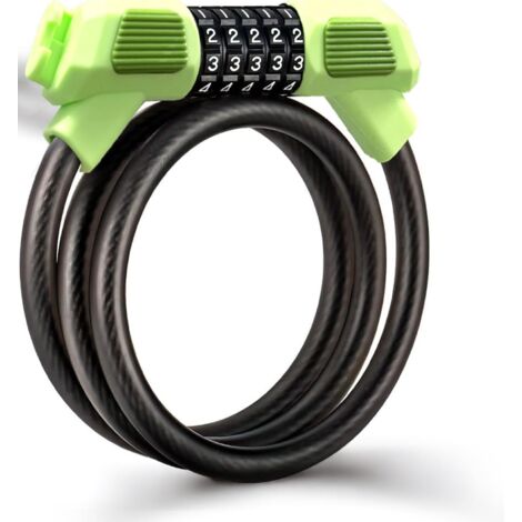 Antivol de vélo, câble antivol haute sécurité pour vélos, 120 cm/12 mm, étanche, chaîne à combinaison réglable à 5 positions, convient aux vélos, motos, portes et articles verts. (1/5)