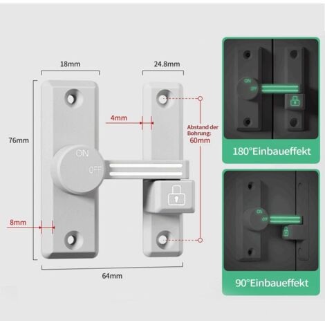 Le verrou de porte peut pivoter à 90/180 degrés et est doté d'une serrure de porte coulissante lumineuse, adaptée à un usage résidentiel. (1/4)