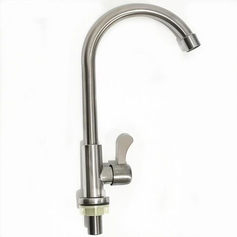 Robinet de cuisine rond vertical en acier inoxydable à simple jet d'eau froide avec noyau en cuivre, robinet d'évier en acier inoxydable à jet d'eau froide (1/4)
