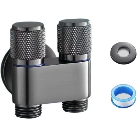 Robinet d'angle pour WC, robinet double rangée 1:2, machine à laver, dérivation trois voies, acier inoxydable – convient aux cuisines, salles de bains, jardins, hôtels (gris). (1/5)